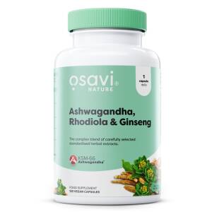 Ashwagandha + różeńiec górski i żeń-szeń – 120 wegańskich kapsułek – Nuvalia