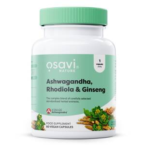 Ashwagandha + różeńiec górski i żeń-szeń – 60 wegańskich kapsułek – Nuvalia