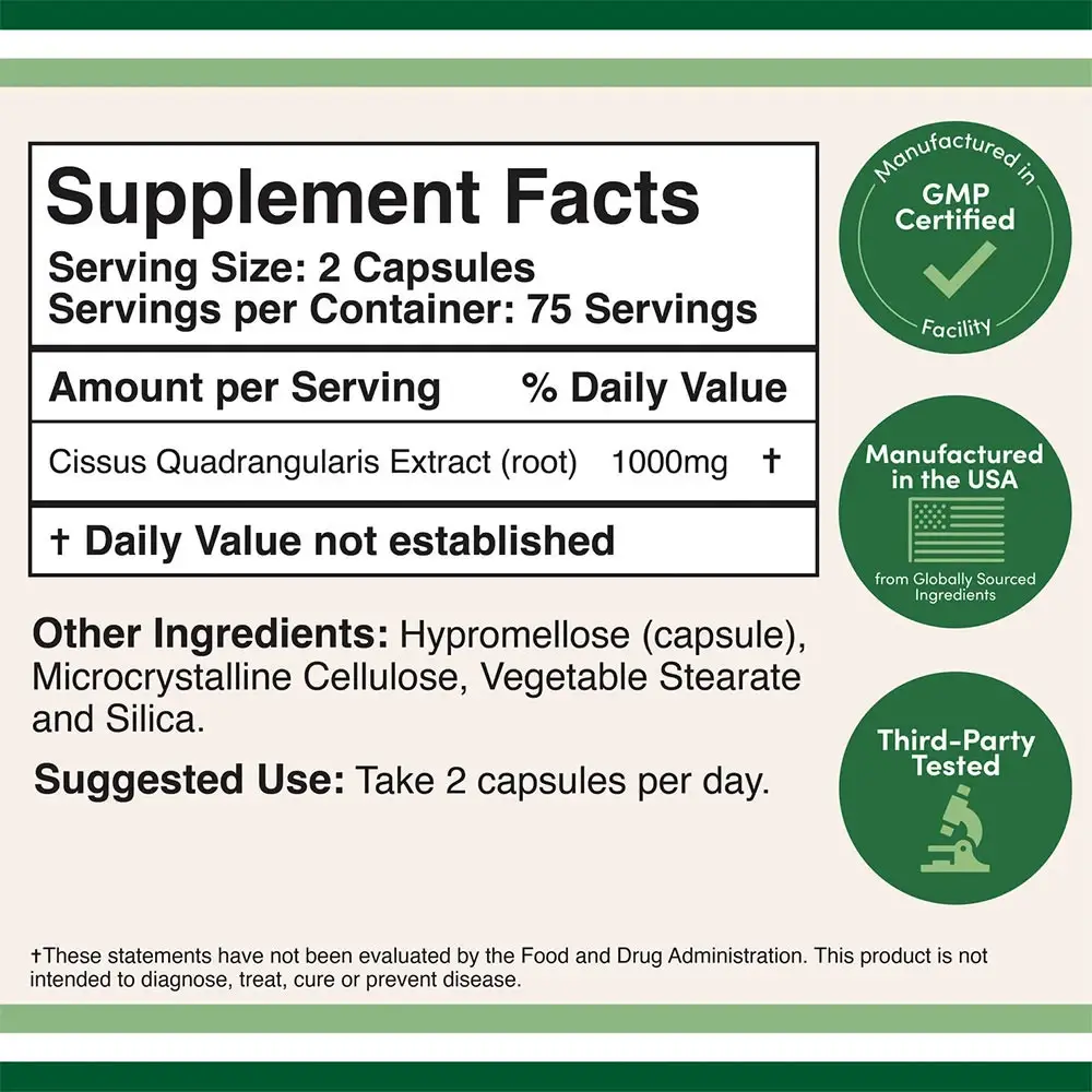 Double Wood Supplements Cissus Quadrangularis Extract (150 Capsules) - obrazek 2