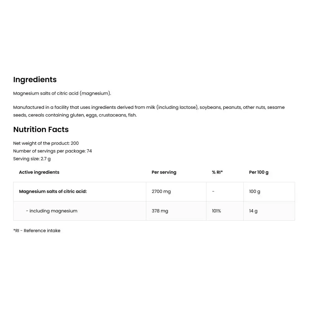 Ostrovit Magnesium Citrate 200 g Natural (200 g) - obrazek 2